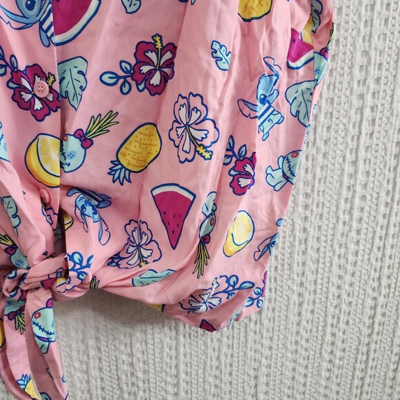 Hot Topic Disney Lilo & Stitch Flowers & Fruit Tie-Front Pink Tank Top Size 2X - Picture 5 of 12